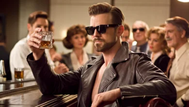 Homem confiante, com estilo imponente, postura de respeito e um olhar desafiador, representando a verdadeira macheza sem exageros.